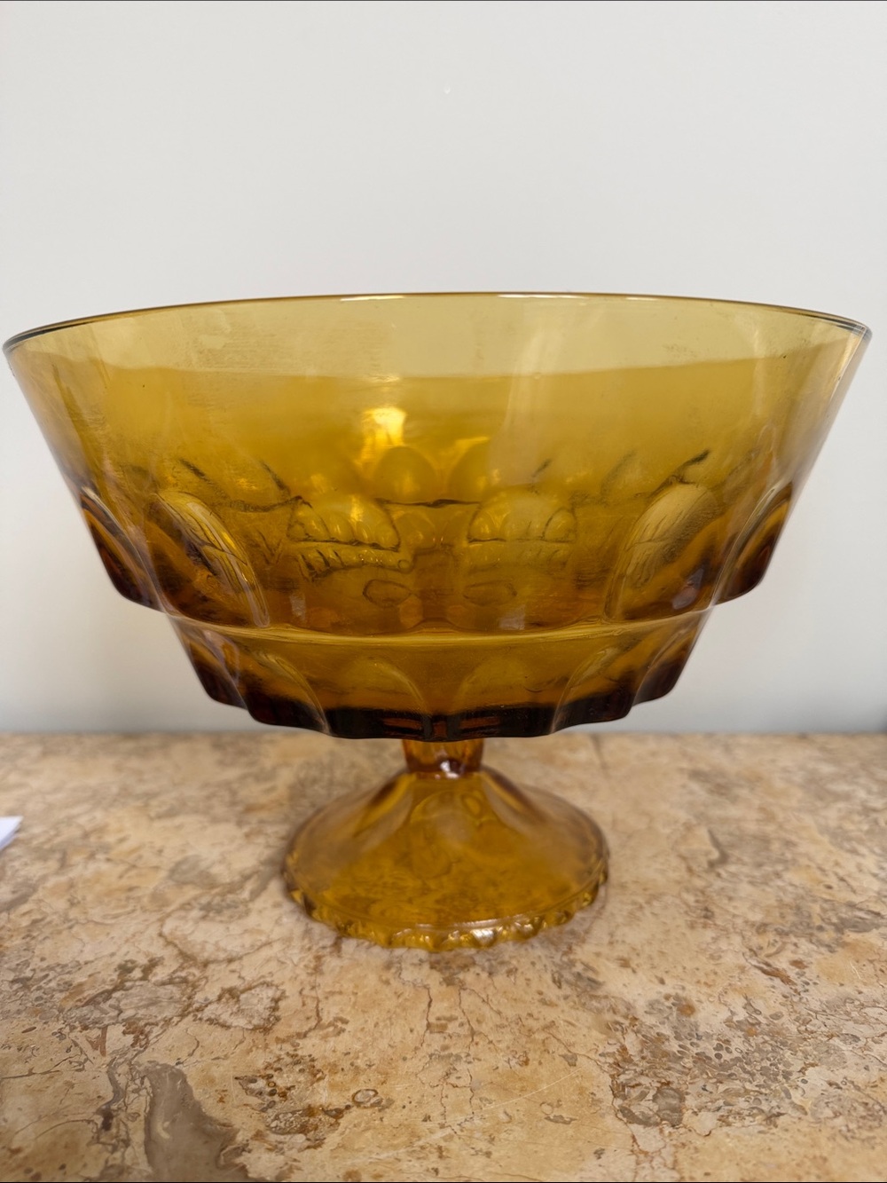 Amber Glass Pedestal Bowl - Home Art
